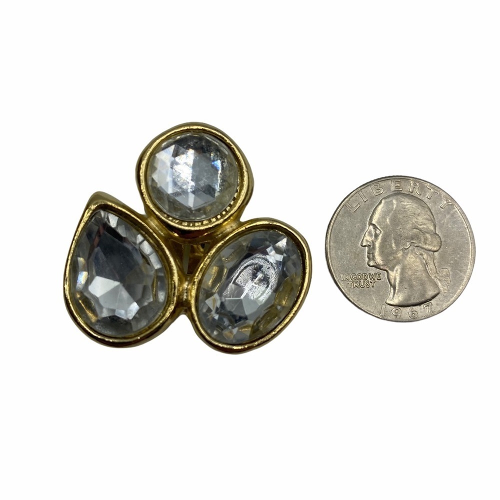 VINTAGE Faux Gold & Rhinestone Clip On Earrings - Picture 2 of 5